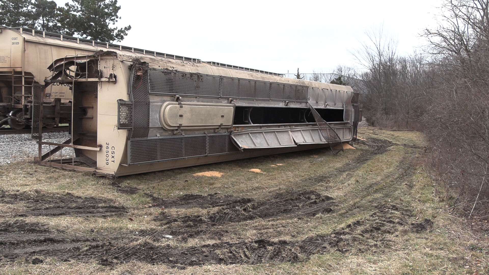 Two train cars carrying corn derailed Wednesday night